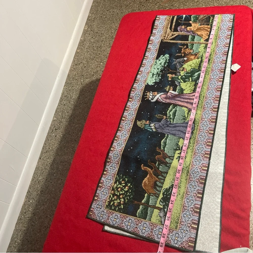 Vintage Christmas Nativity Tapestry Table Runner Manger,wise Men